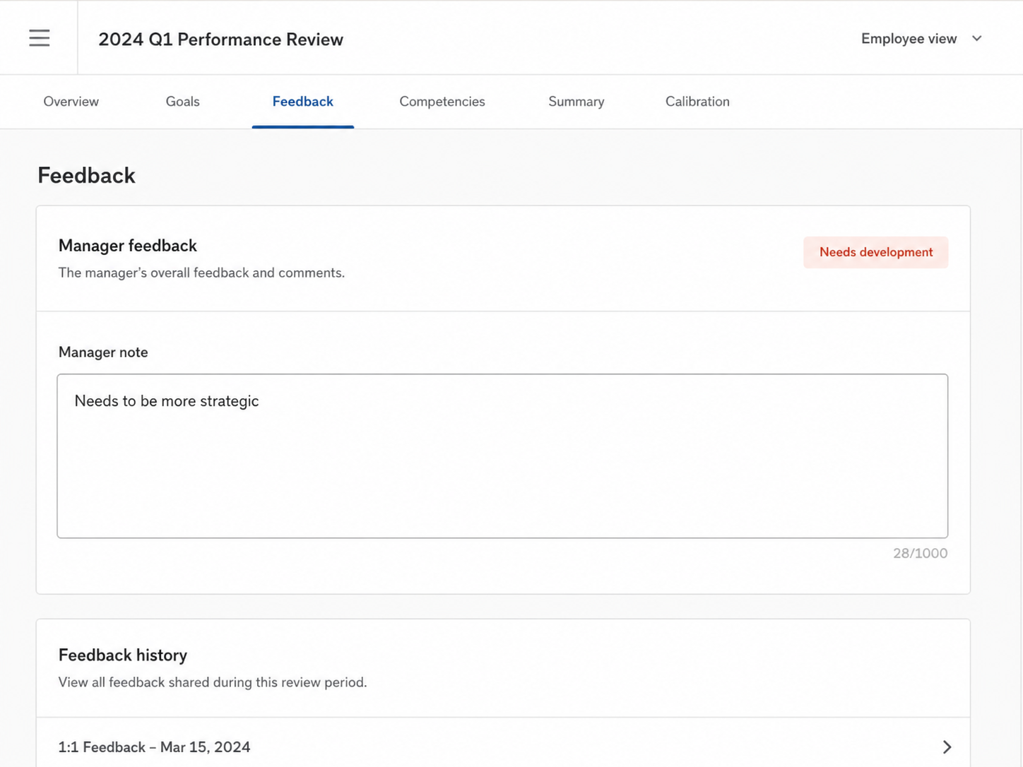 Feedback workplace screenshot